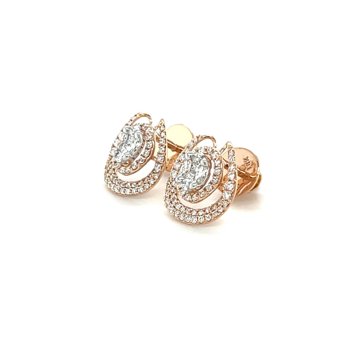 Elegant Double Halo Rose Gold Diamond Stud Earrings